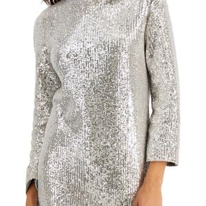 INC Womens Size Small Asymmetric Neckline Tunic Sweater Heather Gray Sequins
